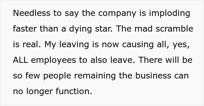 Text excerpt describing employee leaving company after wage reduction during company turmoil and mass resignations. - 9