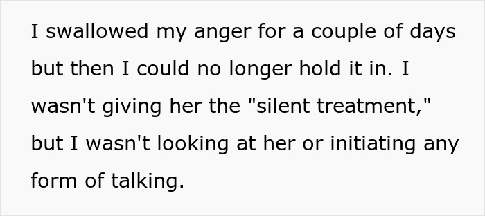 Text excerpt about anger and silent treatment illustrating gaslighting after embezzling daughter's inheritance.