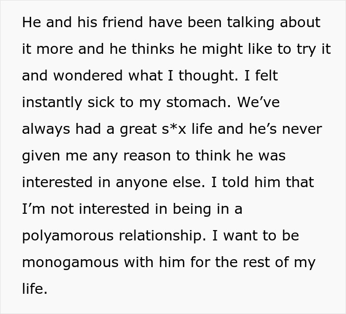 Woman heartbroken after husband suggests trying polyamory after one year of marriage, wanting monogamous relationship. - 5