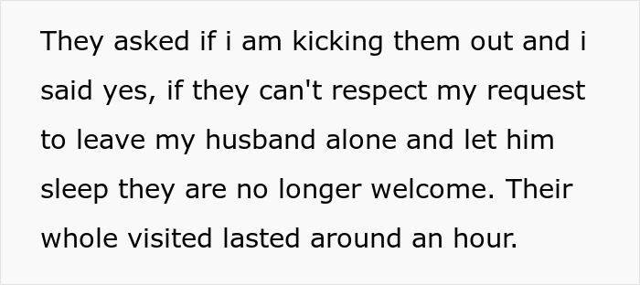 Text about kicking parents out for not respecting request to let man sleep despite pregnant wife concerns