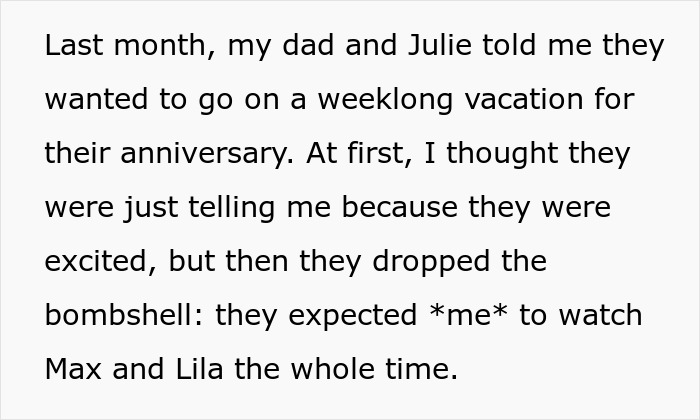 Teen refuses to babysit step-siblings for a week, leading to parents having a meltdown over full-time job demands.