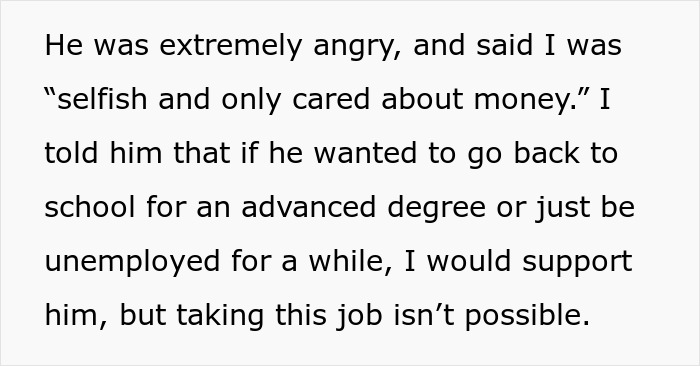 Text excerpt about asking husband to turn down dream job, expressing conflict and concern over career choice and support. - 12