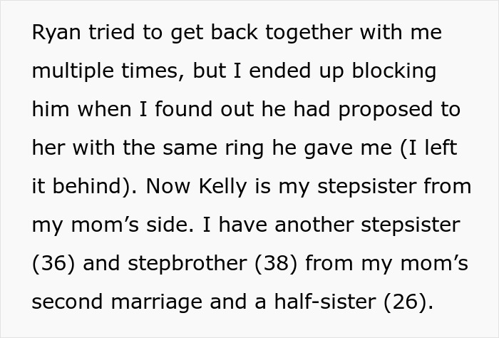 Text excerpt discussing a woman’s toxic family conflict after stepsister steals her fiancé and refuses reconciliation. - 7