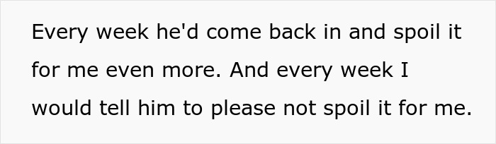 Man revealing Stargate spoilers to shop employee who reacts at the register, showing unexpected payback.