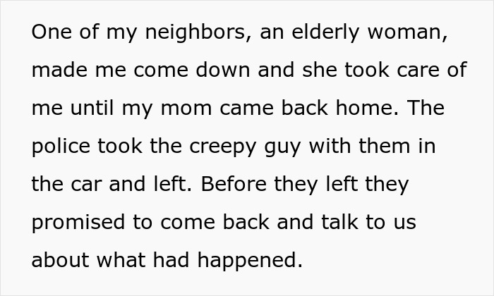 Elderly woman helps man on patio after police arrive for a creepy autism-related incident nearby.