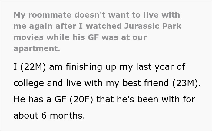 Text post about a woman who doesn&rsquo;t believe in dinosaurs and confronts boyfriend&rsquo;s roommate over watching Jurassic Park.