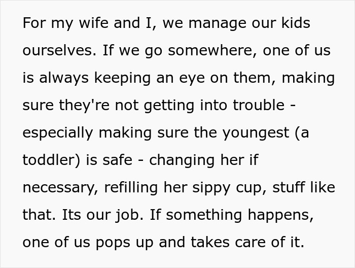 SIL lounging on the couch while BIL runs after kid, highlighting family dynamics and childcare responsibilities.