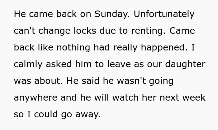Text excerpt about a man refusing to watch his daughter and prioritizing a cycle trip over his girlfriend’s plans. Text excerpt about a man refusing to watch his daughter and prioritizing a cycle trip over his girlfriend’s plans.