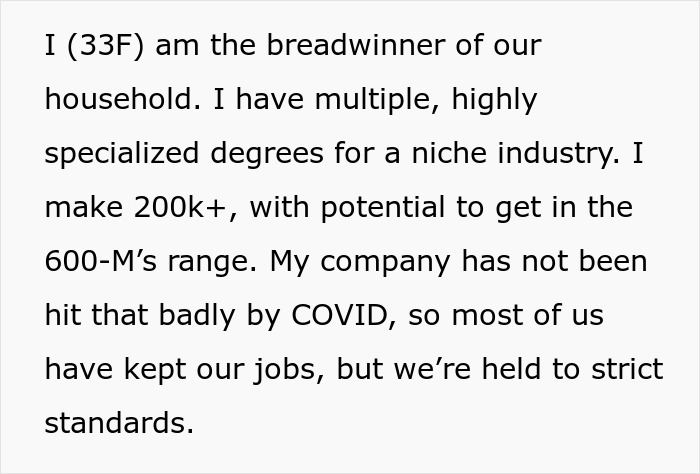 Text displaying a woman's story about being the breadwinner with a high-paying career, asking husband to turn down dream job. - 3