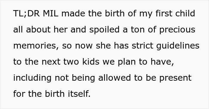 Text discussing a woman upset her sister-in-law took her daughter away and tainted her son&rsquo;s birth memory with a tantrum.