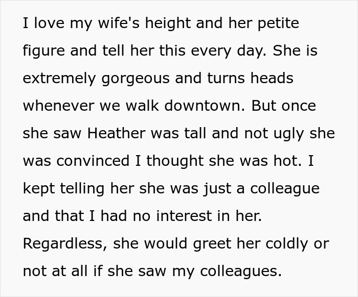Text excerpt describing a jealous wife spying on her husband at work, doubting his colleague’s intentions.