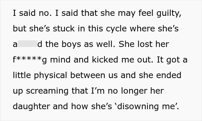 Text excerpt depicting a dramatic conflict involving a manipulative mom and daughter with intense emotional tension. - 42