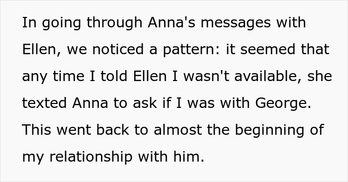 Text discussing best friend sabotage in a relationship, revealing suspicious messaging patterns between friends.