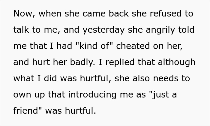 Text excerpt discussing a man demoted to friend by girlfriend and his response to the situation in a personal story.