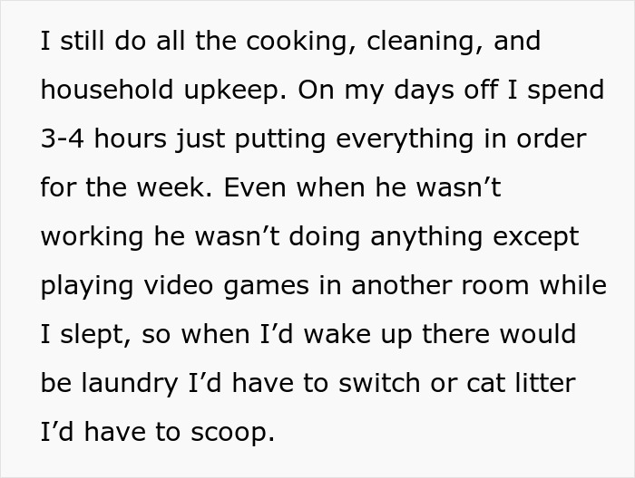 Text about husband demands wife has his child and opens up marriage, wife handles chores and ends relationship with divorce papers. - 6
