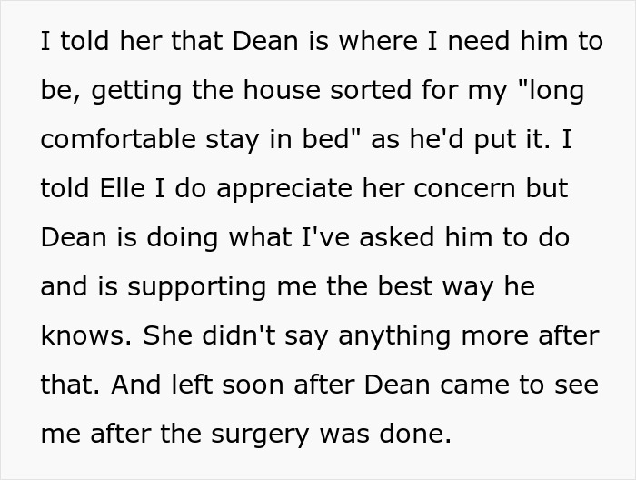 Text excerpt discussing boundaries between SIL, pregnancy, and husband’s role in supporting and respecting wishes after surgery. - 9