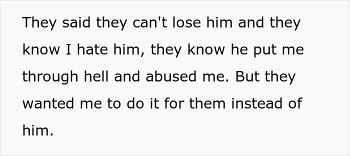 Text on a gray background highlighting a man refusing to donate an organ to his father who made his childhood hell due to abuse.