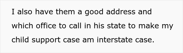 Text message discussing child support case details related to a man facing legal consequences as a deadbeat dad.
