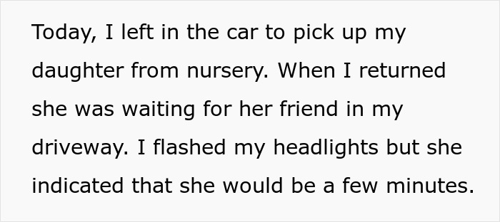 Text describing a lady repeatedly parking in a private space and becoming aggressive after being blocked in the driveway. Text describing a lady repeatedly parking in a private space and becoming aggressive after being blocked in the driveway.