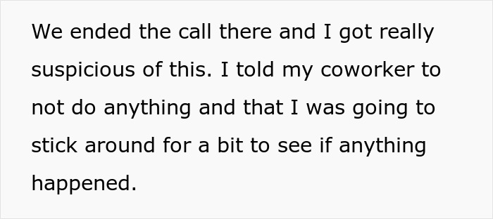 Text excerpt from a hotel employee describing suspicions about a guest&rsquo;s cheating behavior and planning to observe.