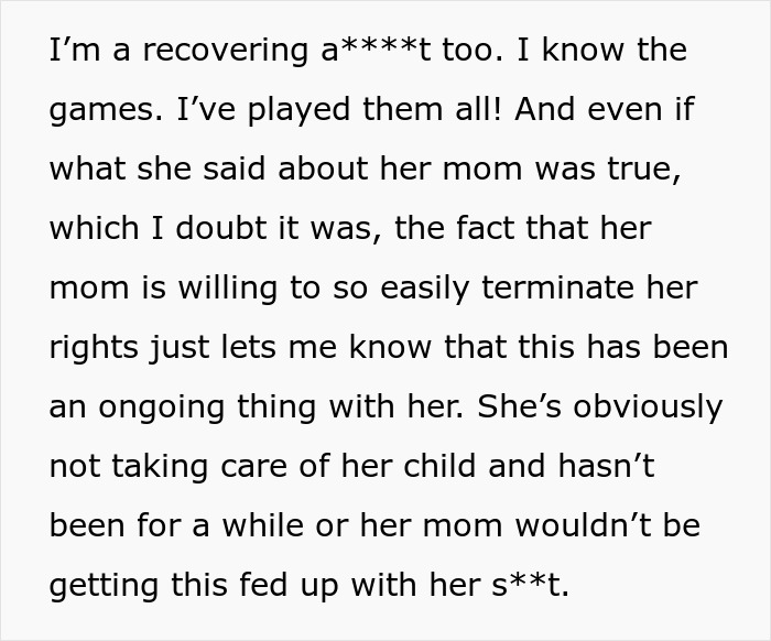 Text screenshot discussing someone dealing with a grifter neighbor refusing to lend money and accusations of neglect.