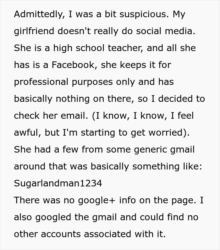 Suspicious boyfriend checks girlfriend&rsquo;s email after best friend saw girlfriend with another man, seeking answers online.