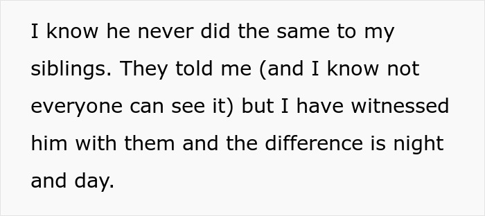 Text excerpt discussing a man refusing to donate an organ to a father who made his childhood hell, highlighting sibling differences.