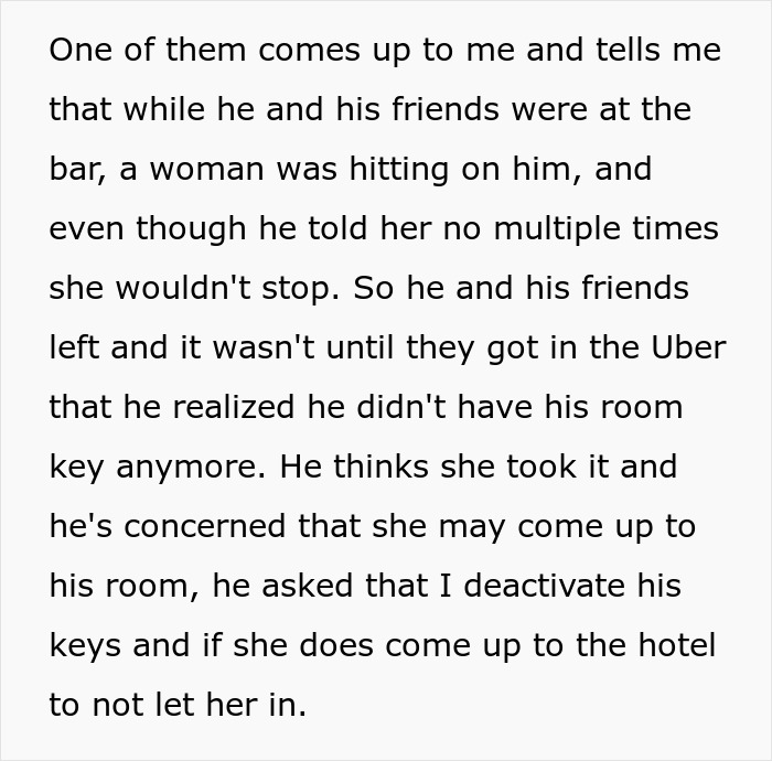 Hotel employee uses her power to protect guests from cheating gold digger boyfriends and unauthorized room access.