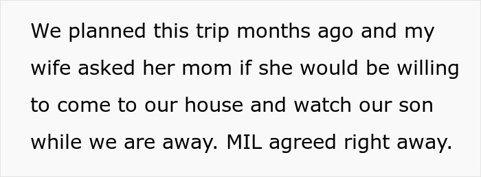 Couple planning trip and discussing babysitting toddler with MIL, highlighting refusal to pay for babysitting services.
