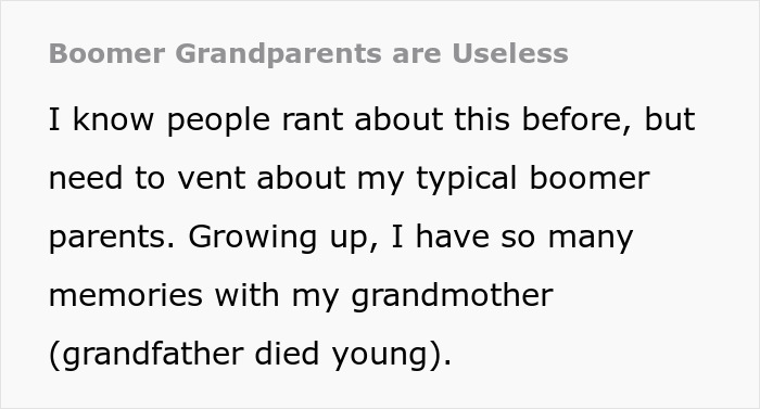 Text excerpt discussing boomer grandparents and modern parents receiving mixed reactions on parenting styles. Text excerpt discussing boomer grandparents and modern parents receiving mixed reactions on parenting styles.