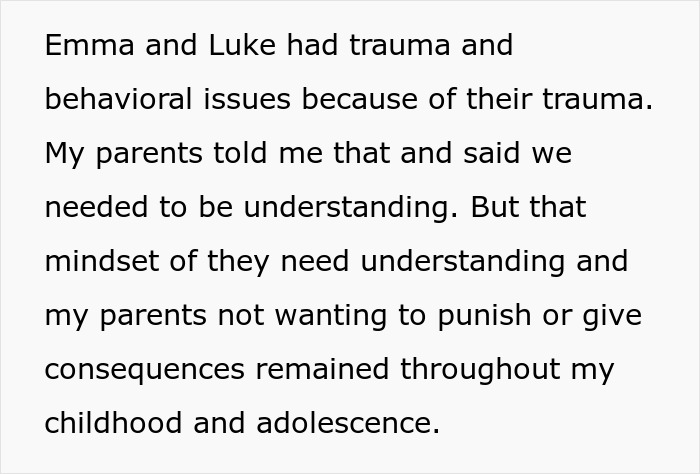 Text describing trauma and behavioral issues caused by parents treating bio son unfairly while favoring adopted kids. - 4