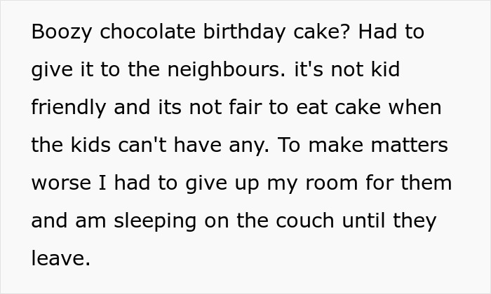 Text about aunt invading home demanding free childcare, causing mess and ruining woman’s birthday celebration. - 4