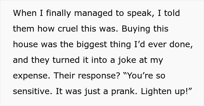 Text showing a woman describing how a fake legal notice prank was cruel and led her to cut contact. Text showing a woman describing how a fake legal notice prank was cruel and led her to cut contact.