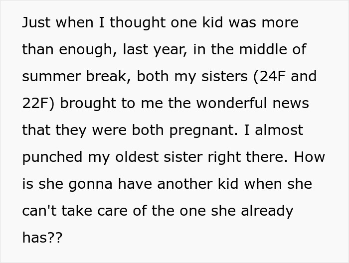 Text excerpt from a story about a 17-year-old drawing the line after babysitting sister’s kids without payment or respect. - 12