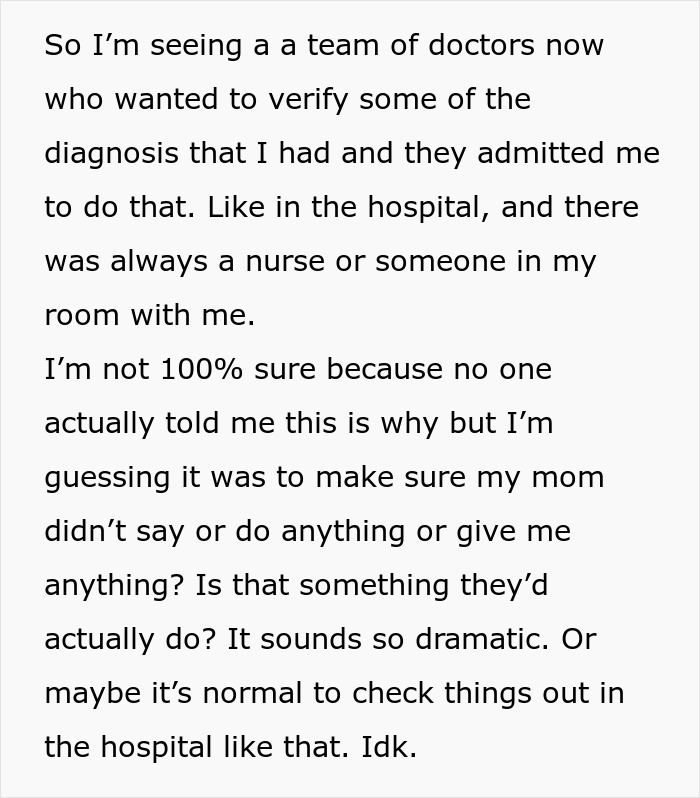 Teen sick and tired of hospital visits explains being monitored closely by medical staff during diagnosis verification. - 33