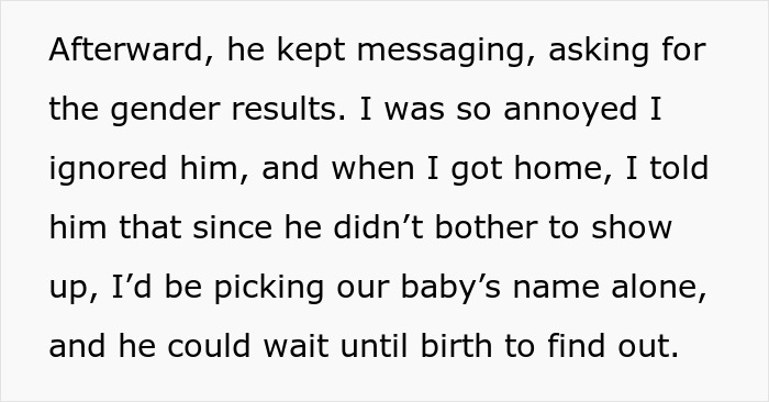 Text excerpt showing a wife annoyed as her husband picks video games over doctors’ visits during her pregnancy. Text excerpt showing a wife annoyed as her husband picks video games over doctors’ visits during her pregnancy.