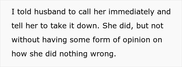 Text discussing telling husband to call MIL to take down a post after a gender reveal argument involving MIL screaming and making it about herself.