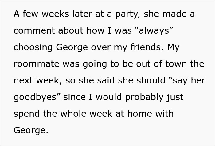 Text excerpt about best friend sabotage in a relationship, highlighting conflicts with boyfriend George.