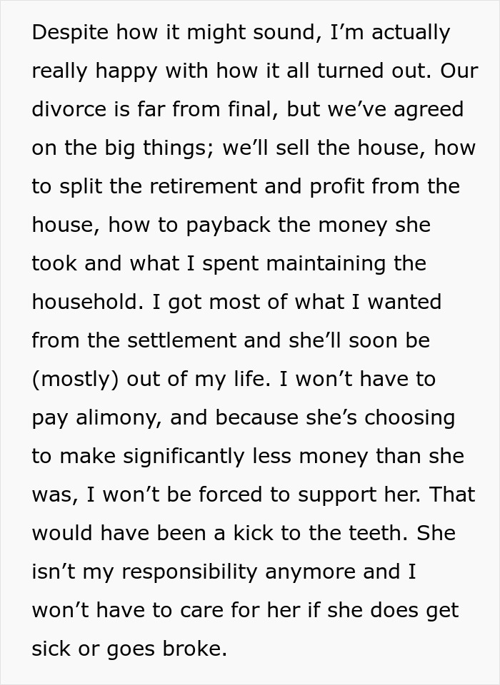 Alt text: Man reflects on divorce settlement after woman leaves to find herself and go on their dream trip alone.