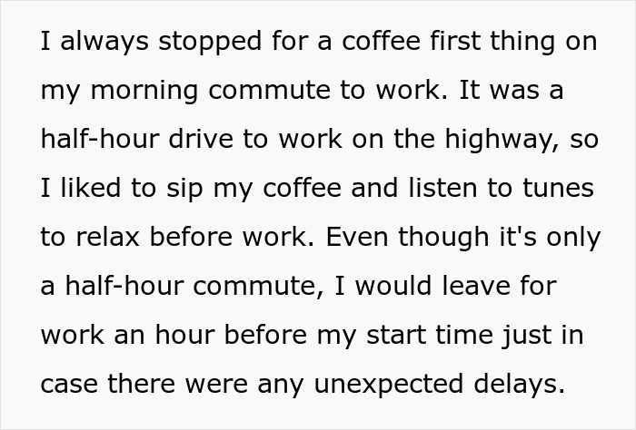 Text excerpt discussing a morning commute routine and the impact of lateness penalties on timing and delays.