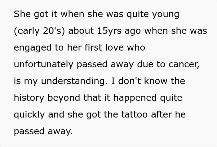 Text explaining a friend&rsquo;s tattoo story related to love life, referencing Titanic and emotional impact.