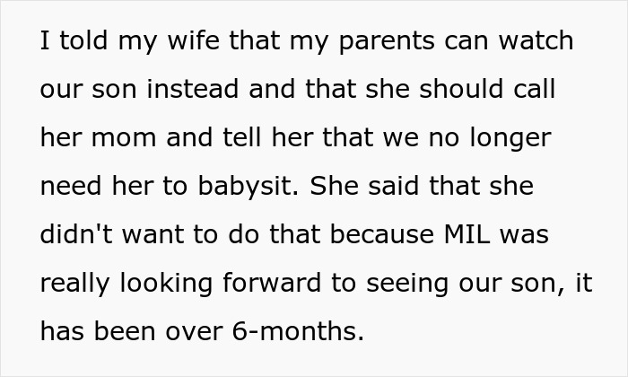 Text discussing a refusal to pay MIL for babysitting a toddler and family tensions about childcare arrangements.