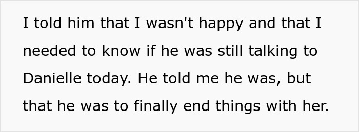 Text excerpt discussing a wife confronting her husband about his ongoing communication with his ex, raising emotional red flags.