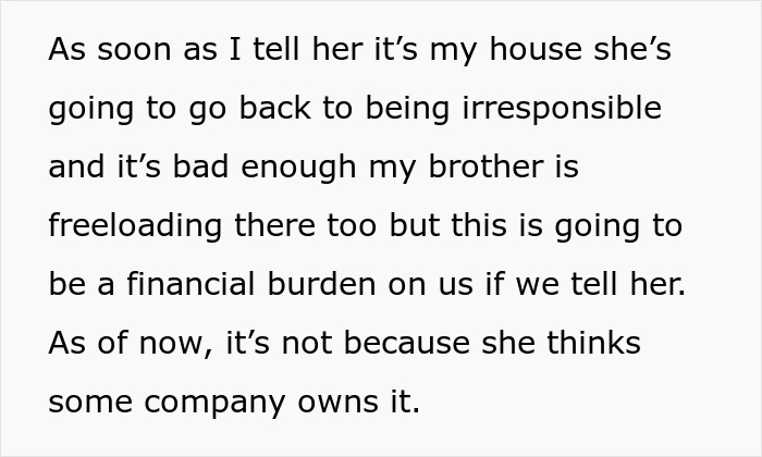 Text excerpt about a husband secretly owning his mom&rsquo;s house, creating financial burdens and confusion.