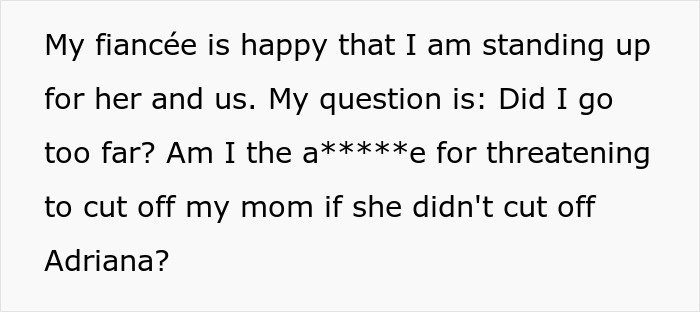 Alt text: Man threatens to cut off his mother over her friendship with his vengeful ex, causing family tension and conflict. - 18