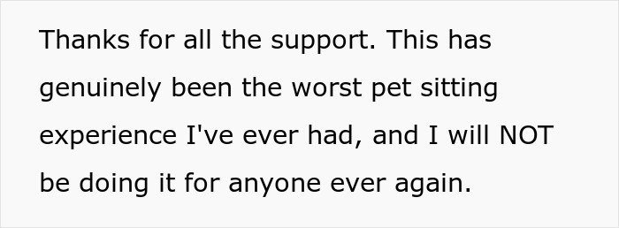 Text expressing frustration about a friend insisting to board their dog, describing it as the worst pet sitting experience.