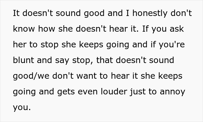 Text excerpt describing a teen continuing to sing loudly despite requests to stop, causing annoyance at family dinners. Text excerpt describing a teen continuing to sing loudly despite requests to stop, causing annoyance at family dinners.