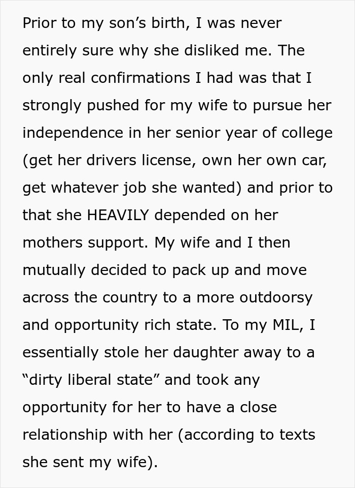 Text excerpt showing a woman upset her sister-in-law took her daughter away, affecting her son's birth memory.