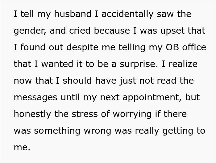 Alt text: Woman shares how husband throws a fit after she might have spoiled the gender of their baby, causing emotional stress.