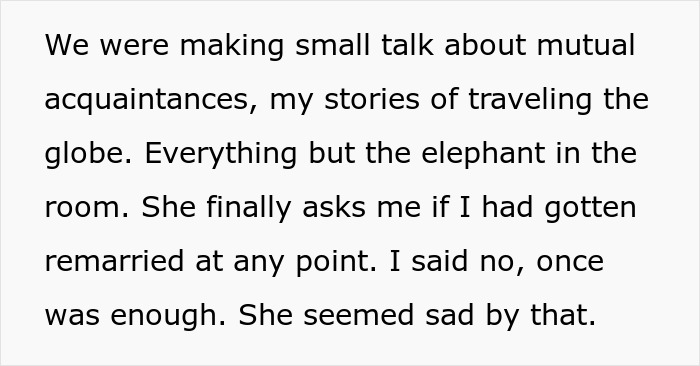 Alt text: Man crushed after wife cheats shares travel stories during small talk before reconnecting after six years. - 13